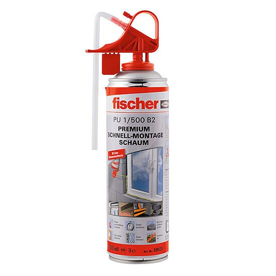 PU-Schaum, Montageschaum, fischer, 1K Schnellschaum PU 1/500, Baustoffklasse B2, 500ml