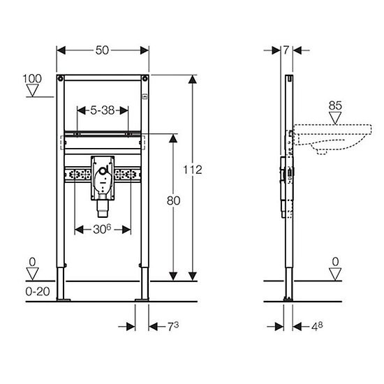 GEBERIT Waschtisch Montageelement Duofix , UP-Geruchsverschluss, Bauhöhe 112 cm