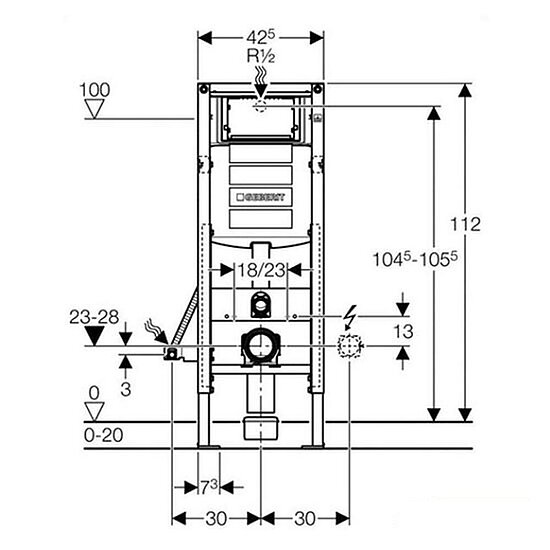 GEBERIT Wand-WC-Montageelement Duofix, mit SIGMA UP-Spülkasten, für behinderten Montage, Bauhöhe 112 cm, 111.350.00.5