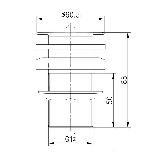 Chrom Schaftventil 1 1/4“ mit Stopfen mit Überlauf