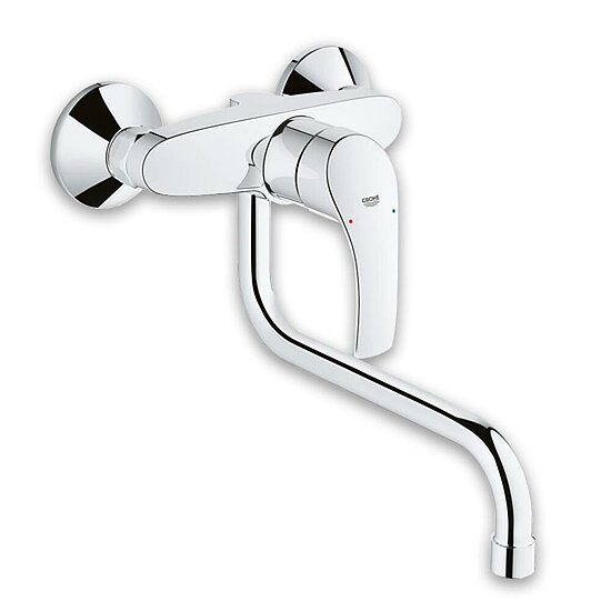 Spültischmischer GROHE Serie Eurosmart, verchromt, Wandmontage, Ausladung 277mm