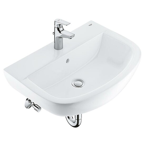 Grohe Bau Keramik Waschtisch 60cm + BauFlow Waschtischarmatur, alpinweiß