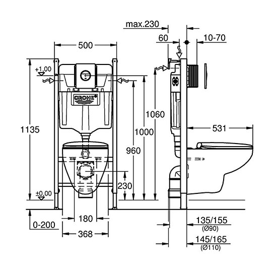 Grohe Solido 5in1 Bau Keramik WC 3-6 l 1,13m