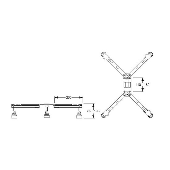 Mepa Duschwannenfüße für superflache Acryl- und Stahlwannen von 800×750 mm bis 1000×1000 mm