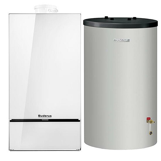 Gasbrennwertgerät GB182i, 14 kW, Buderus, mit Warmwasserspeicher S120, 120L, Erdgas E/H, weiß