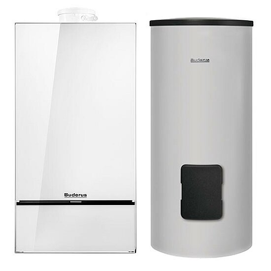 Gasbrennwertgerät GB182i, 14 kW, Buderus, mit Warmwasserspeicher SU160, 160L, Erdgas E/H, weiß