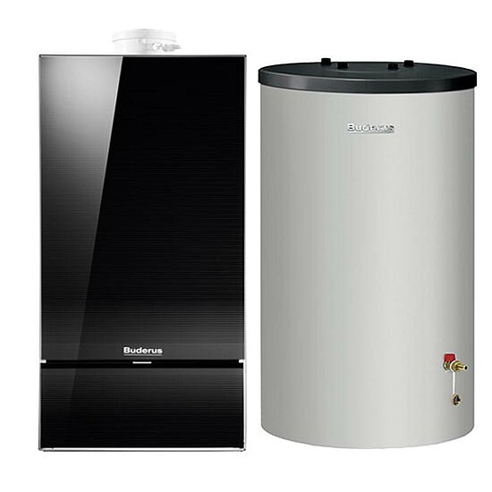 Gasbrennwertgerät GB182i, 20 kW, Buderus, mit Warmwasserspeicher S120, 120L, Erdgas E/H, schwarz