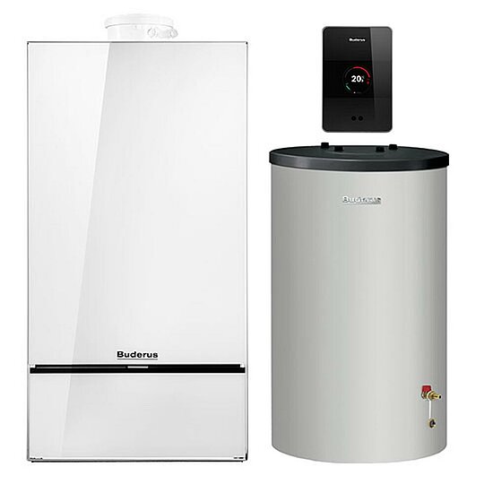 Gasbrennwertgerät GB182i, 14kW, Buderus, mit Warmwasserspeicher S120, 120l, Erdgas E, TC100, weiß