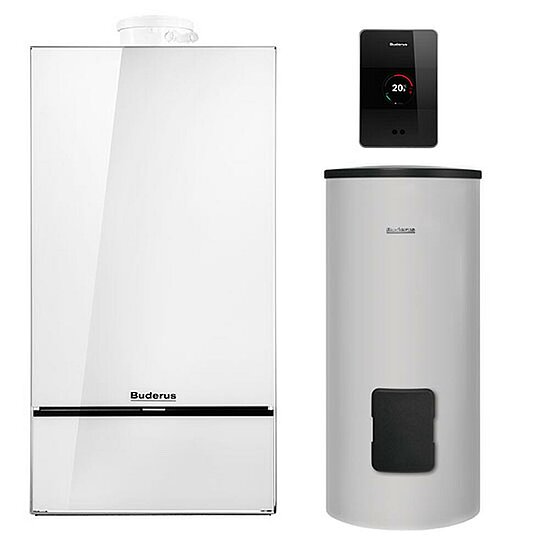 Gasbrennwertgerät GB182i, 14kW, Buderus, mit Warmwasserspeicher SU160, 160l, Erdgas E, TC100, weiß