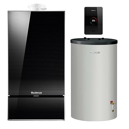 Gasbrennwertgerät GB182i, 14kW, Buderus, mit Warmwasserspeicher S120, 120l, Erdgas E, TC100, schwarz