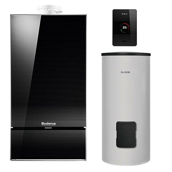 Gasbrennwertgerät GB182i, 14kW, Buderus, mit Warmwasserspeicher SU160, 160l, Erdgas E, TC100, schwarz