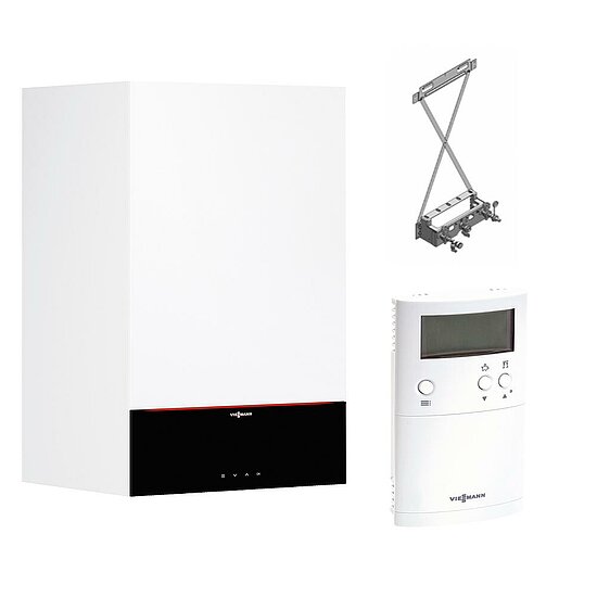 Gastherme Paket Vitodens 200-W, 19 kW, Kombitherme Aufputz, 7 Zoll Display, Vitotrol 100 UTDB, Viessmann