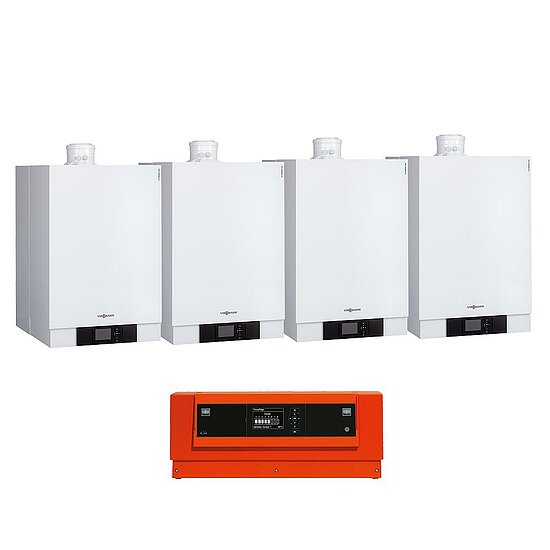 Kaskade 4-Fach Vitodens 200-W, 12-49 kW, Vitotronic 300-K, Wandmontage Blockaufstellung, Viessmann