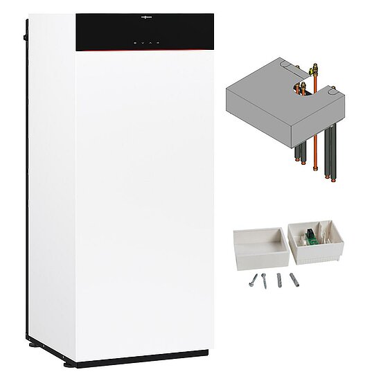 Gastherme Paket Vitodens 222-F, 11 kW, Ladespeicher, Aufbau-Kit, 7 Zoll Display, Viessmann