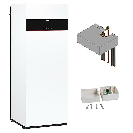 Gastherme Paket Vitodens 222-F, 11 kW, Speicher innenbeheizt, Aufbau-Kit, 7 Zoll Display, Viessmann