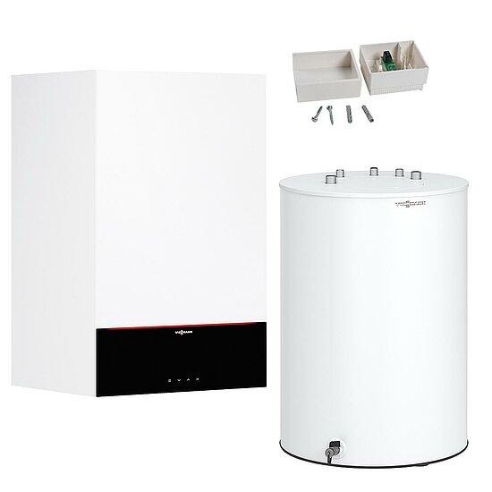 Gastherme Paket Vitodens 200-W, 19 kW, 120 L Vitocell 100-W CUGB, 7 Zoll Display, Außentemperaturfühler, Viessmann