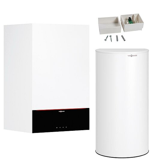 Gastherme Paket Vitodens 200-W, 11 kW, 160 L Vitocell 100-W CVAA, 7 Zoll Display, Außentemperaturfühler, Viessmann