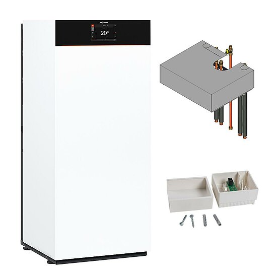 Gastherme Paket Vitodens 333-F, 19 kW, Ladespeicher, Aufbau-Kit mit Mischer, Viessmann