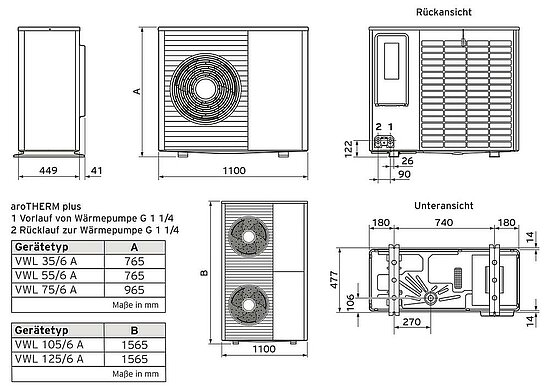 VAILLANT Luft/Wasser Wärmepumpe aroTHERM plus VWL 55/6 A S2