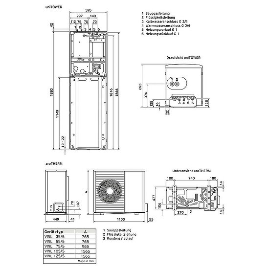 VAILLANT aroTHERM Split mit uniTOWER VWL 35/5 AS S2 mit VWL 58/5 IS