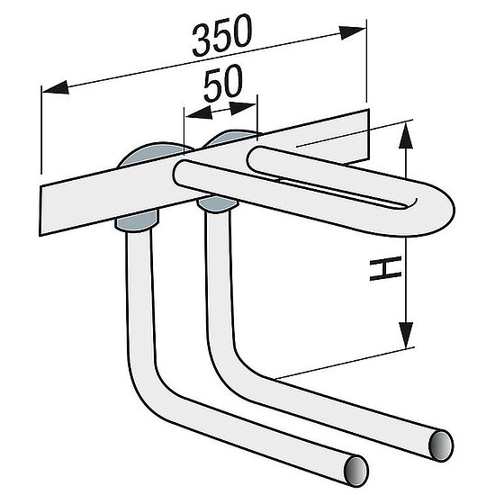 Wandanschlussbogen ohne Isolierung, mit Befestigungsschiene, 2x Flipflex Rasterbogen und 2 Schutzrohre, U-Form, MWSV 16×2